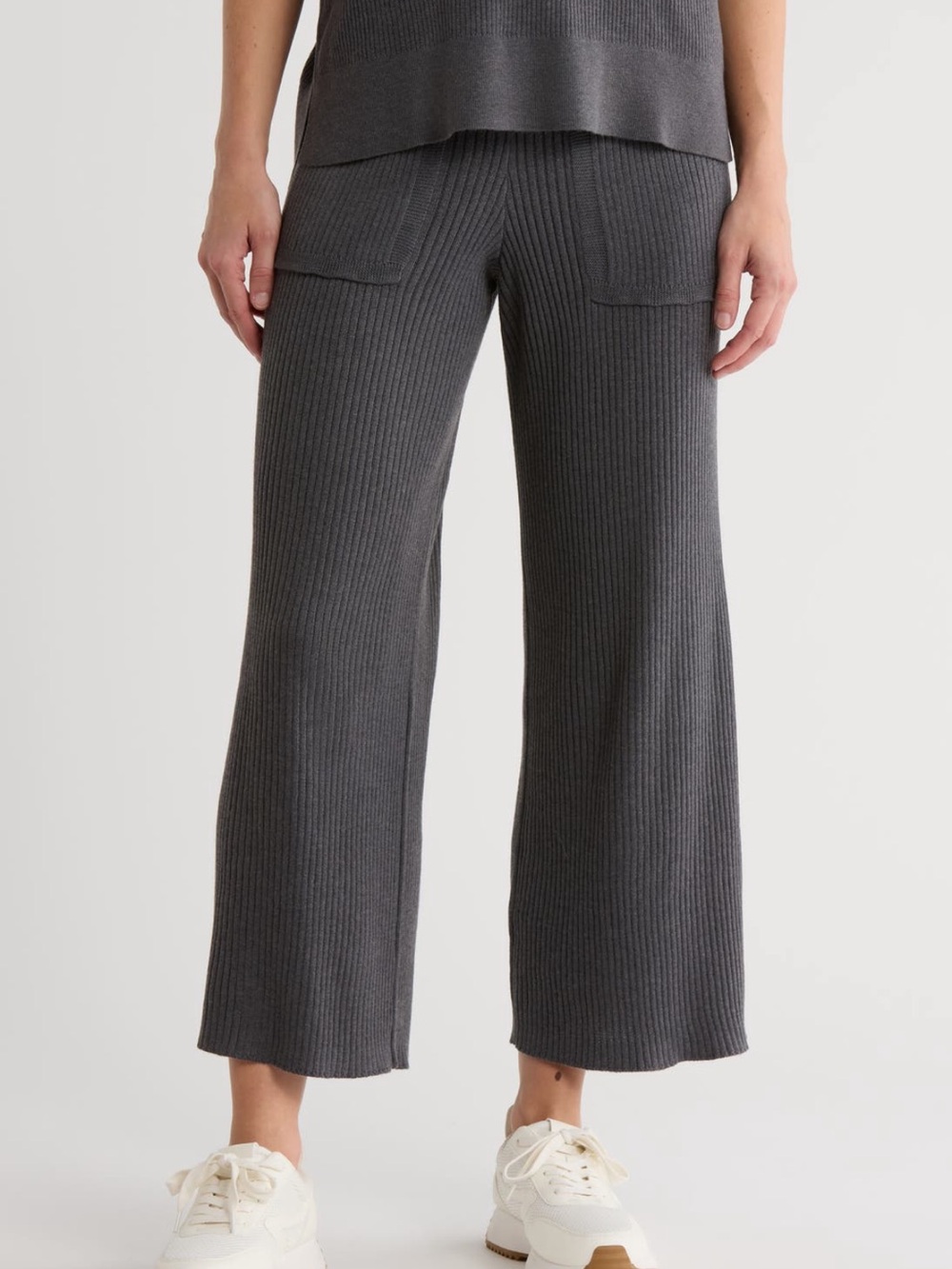 Splendid Rib-Knit Cropped Wide Leg Pants